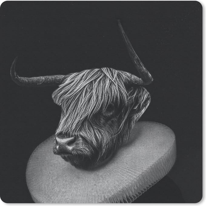 Muismat 20x20 cm - Mousepad Schilderij - Schotse hooglander - Zwart - Wit - Muismatten