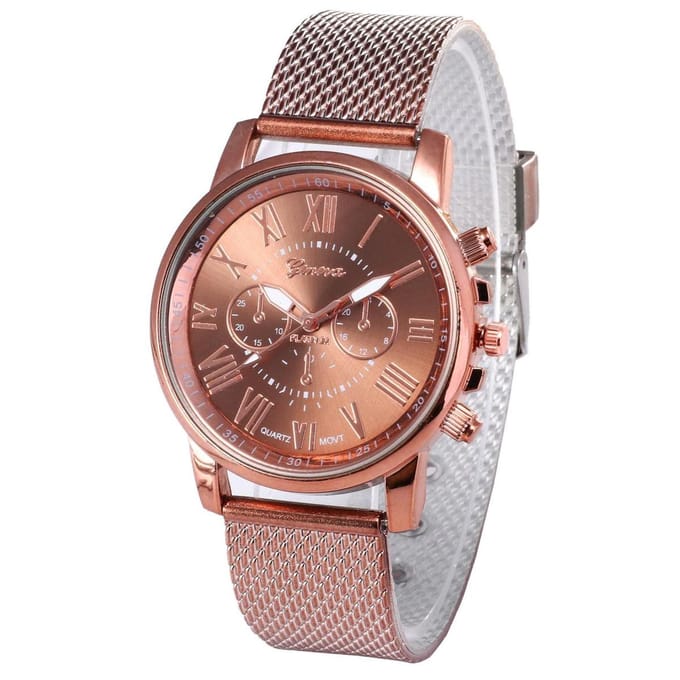 Fako - Horloge - Geneva - Roman - Mesh Look - 40mm - Bruin