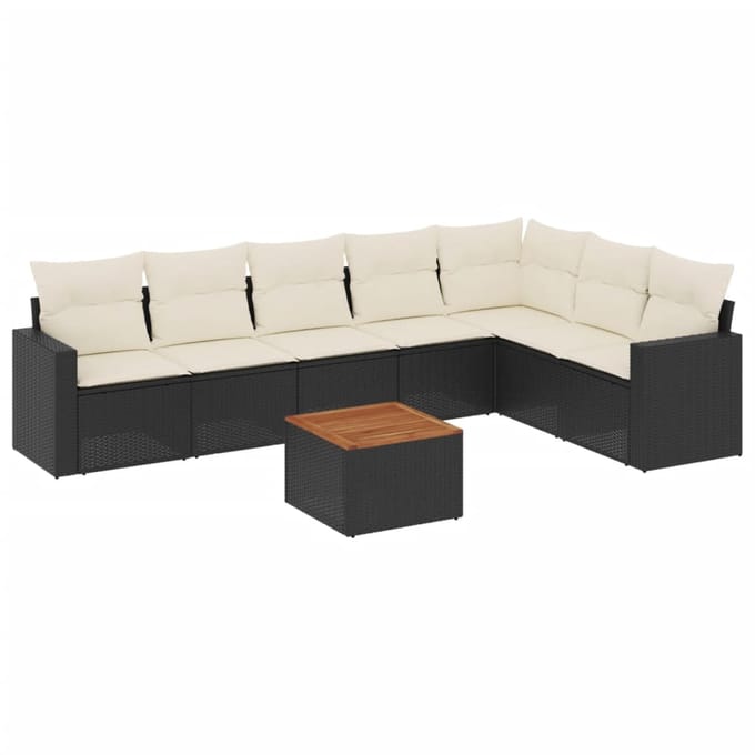 vidaXL - 8-delige - Loungeset - met - kussens - poly - rattan - zwart