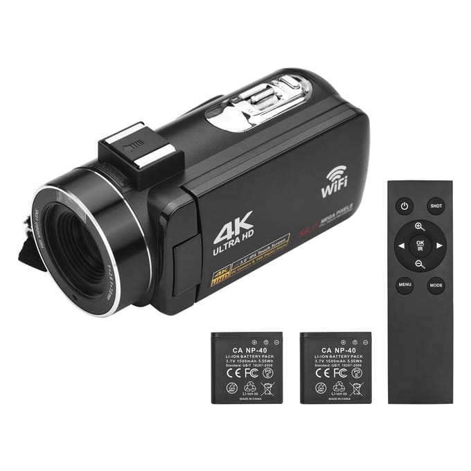 4K digitale videocamera WiFi-camcorder DV-recorder 56MP 18X digitale zoom 3,0 inch IPS touchscreen zwart