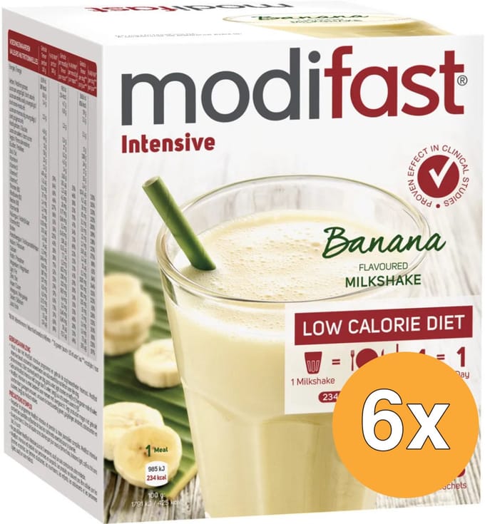 6x Modifast Intensive Milkshake Banaan 8 Zakjes (440 gr)