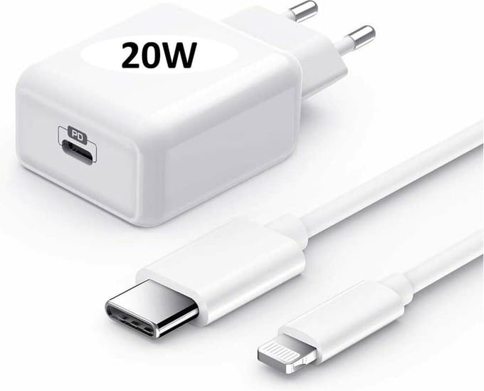Fonetex 20W Adapter - Snellader - Inclusief Kabel USB-C to 8 Pin - Geschikt Voor Apple Iphone - Wit