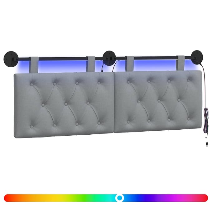 vidaXL - Hangend - hoofdbord - Met - LED-verlichting - Lichtgrijs - Stof