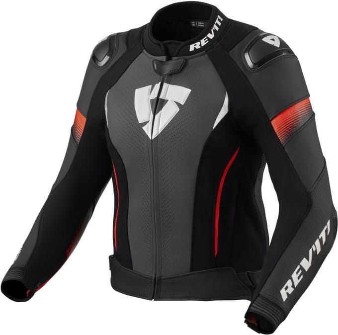 REV’IT! Xena 4 Pro Dames Zwart Neon Rood Motorjas - Maat 46 - Jas