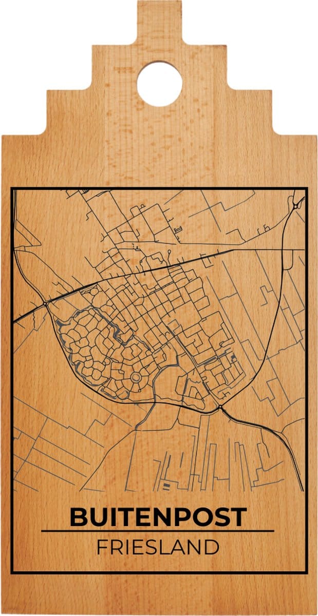 JM Woods - Borrelplank - Serveerplank - Hapjesplank - Kaasplank - Plattegrond - BUITENPOST - Gepersonaliseerd - Cadeau tip!