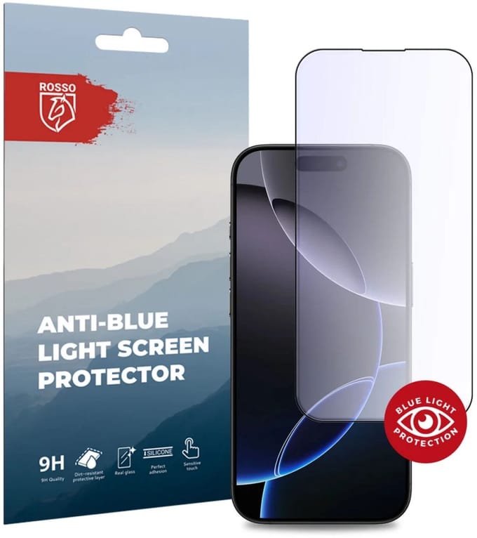 Rosso Anti-Blue Light Tempered Glass Geschikt voor Apple iPhone 16 Pro - Case Friendly Screen Protector - Blauw Licht Filter