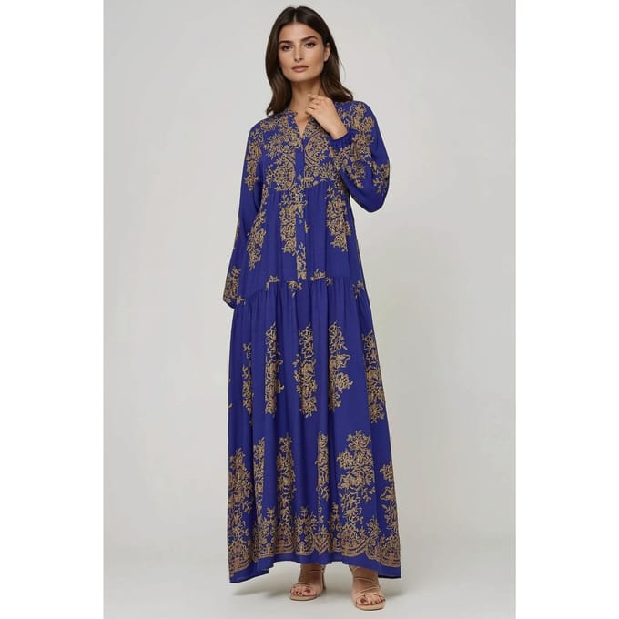Geprinte Viscose Maxi-jurk met Hemd-kraag