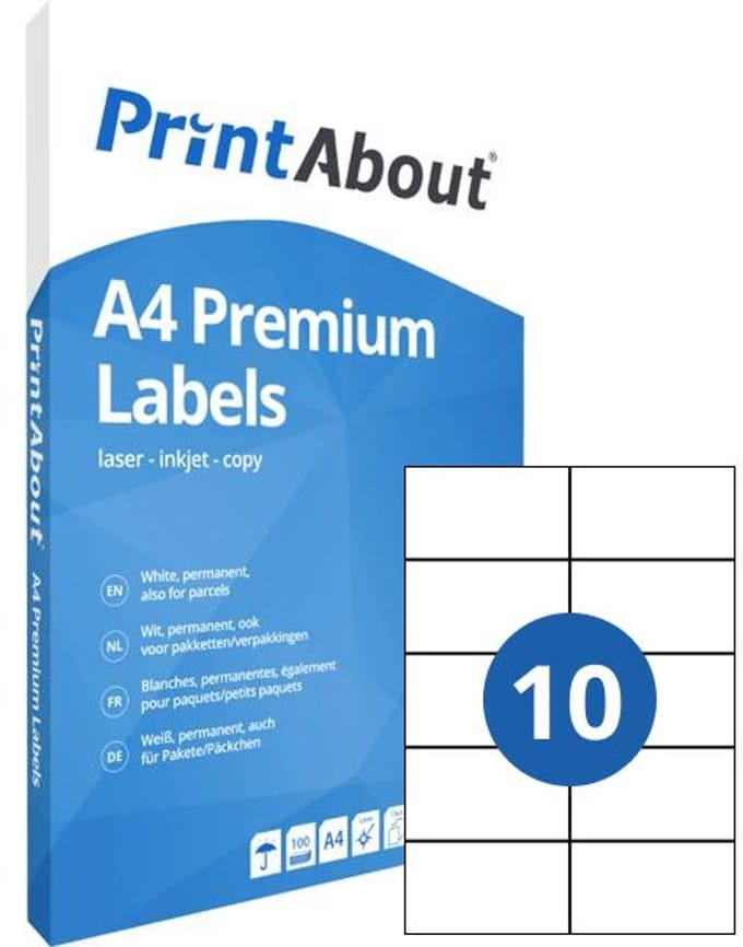 PrintAbout Premium A4 stickervel 10 per vel (105mm x 57mm)