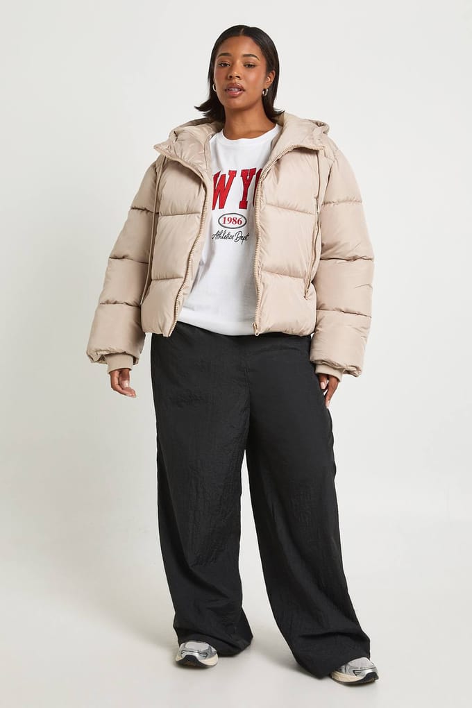boohoo Dames Plus Gevoerde Pufferjas met capuchon | Stone | Maat: 16