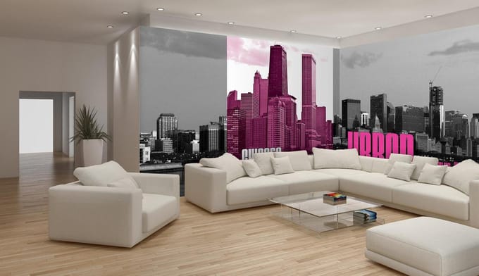Fotobehang Vlies Skyline | Zwart, Paars | GROOT 832x254cm