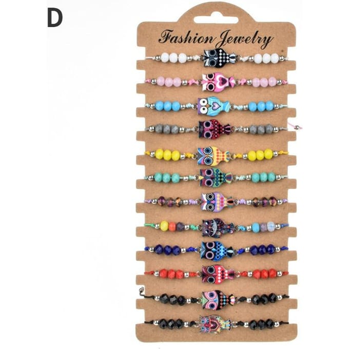 12 stuks/set Boheemse boze oog verstelbare handgeweven kralenarmband beige