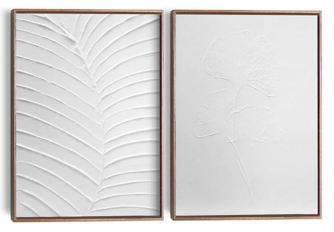 Abstracte wanddecoratie set met structuur Minimalistische bladeren - 40 x 30 - Hout - REINDERS