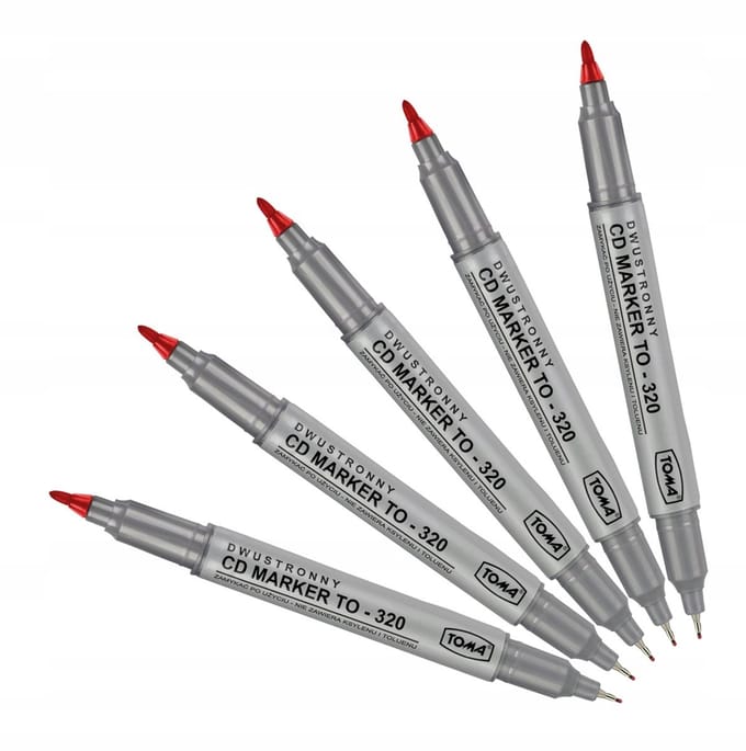 5x Rode Dubbelzijdige CD Markers - Permanent, Waterdicht