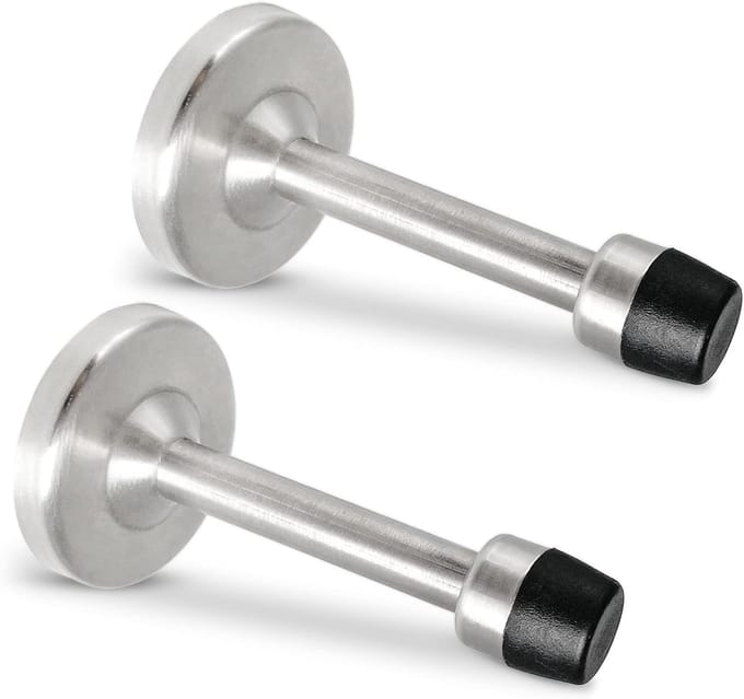 Deurstoppers RVS - Deurhouders Muur - Muren Beschermen - Met Rubberen Bumper - 10 cm - Gevlekt