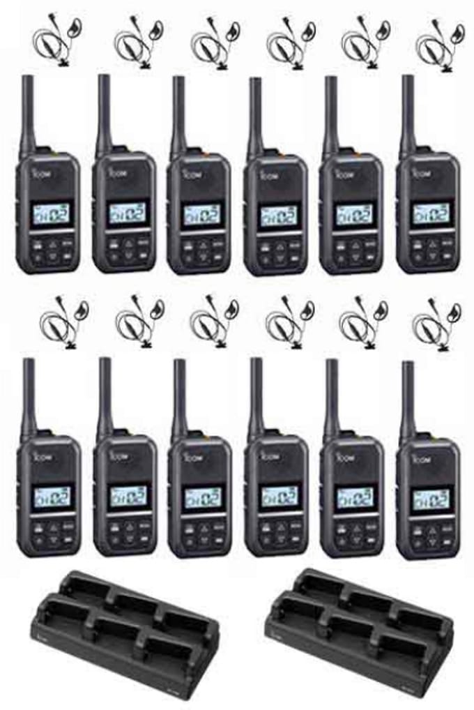 Set van 12 Icom IC-U20SR IP54 mini Portofoon met multilader en D-shape oortje