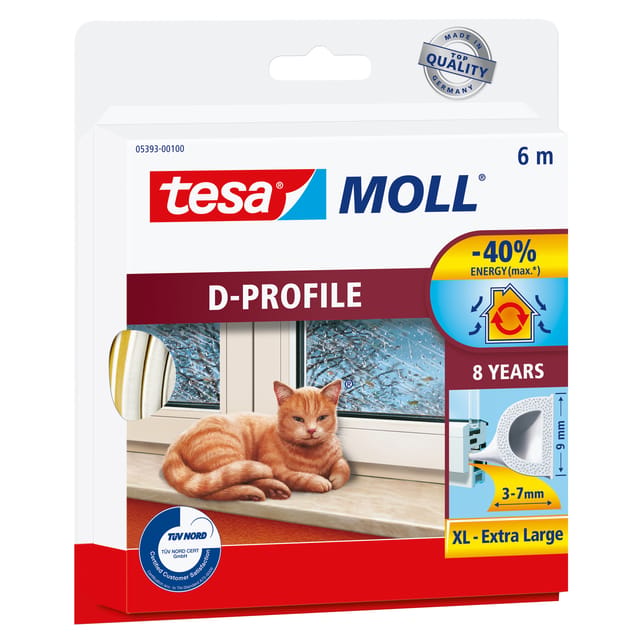 tesa D-Profil 05393-00100-01 Afdichtingstape tesamoll Wit (l x b) 6 m x 9 mm 6 m