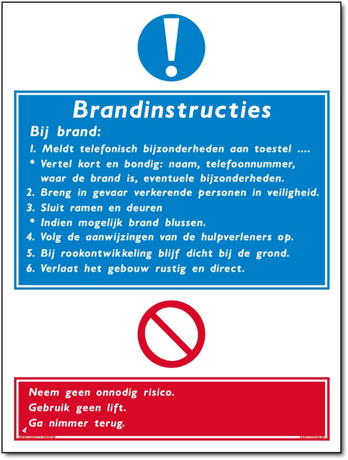 Brandinstructies bij brand bord - Aluminium - 30 x 40 cm