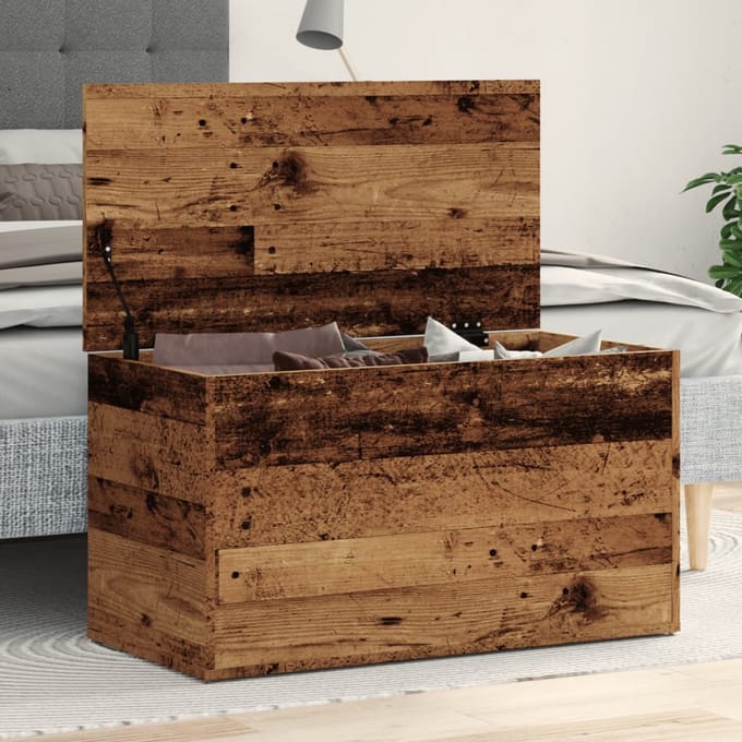 vidaXL - Opbergkist - 84x42x46 - cm - bewerkt - hout - oud - houtkleurig