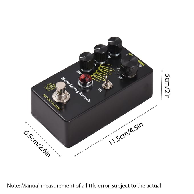MOSKYAUDIO MULTI SPRING REVERB Gitaar Reverb Effectpedaal Attack/Dwell/Depth/GAIN/4-Modus Knop DC zwart