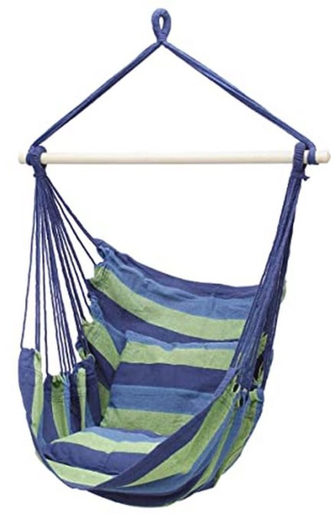 Hanging Chair with Cushions - Comfortable Indoor/Outdoor Swing Hammock - Maximum Load 120kg - Blue/Green