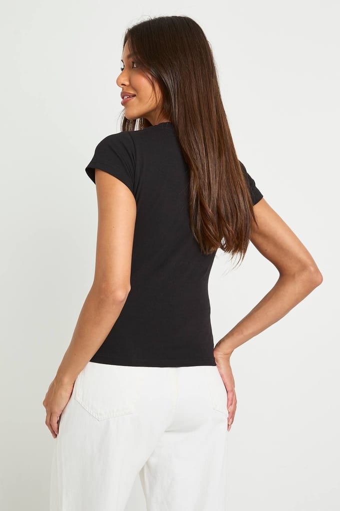 boohoo Dames Aansluitende top met korte mouwen | Zwart | Maat: 42