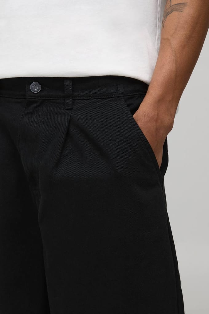 Balloon Fit Half & Half Tailleband Gewassen Twill Broek | Black | Size Medium