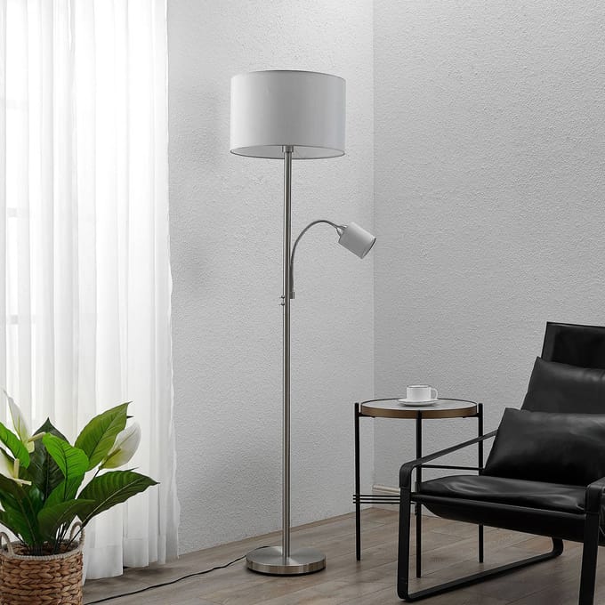 Lindby vloerlamp Colima, grijs, stof, leeslamp, 170cm