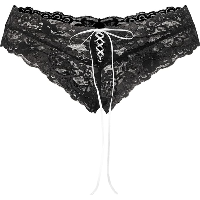 Amorable - Zwart Kanten Mini Short Met Witte Vetersluiting
