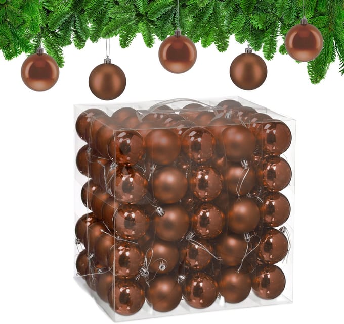 kerstballen set van 100 - Ø 6 cm - glanzend - mat - kunststof - bruin