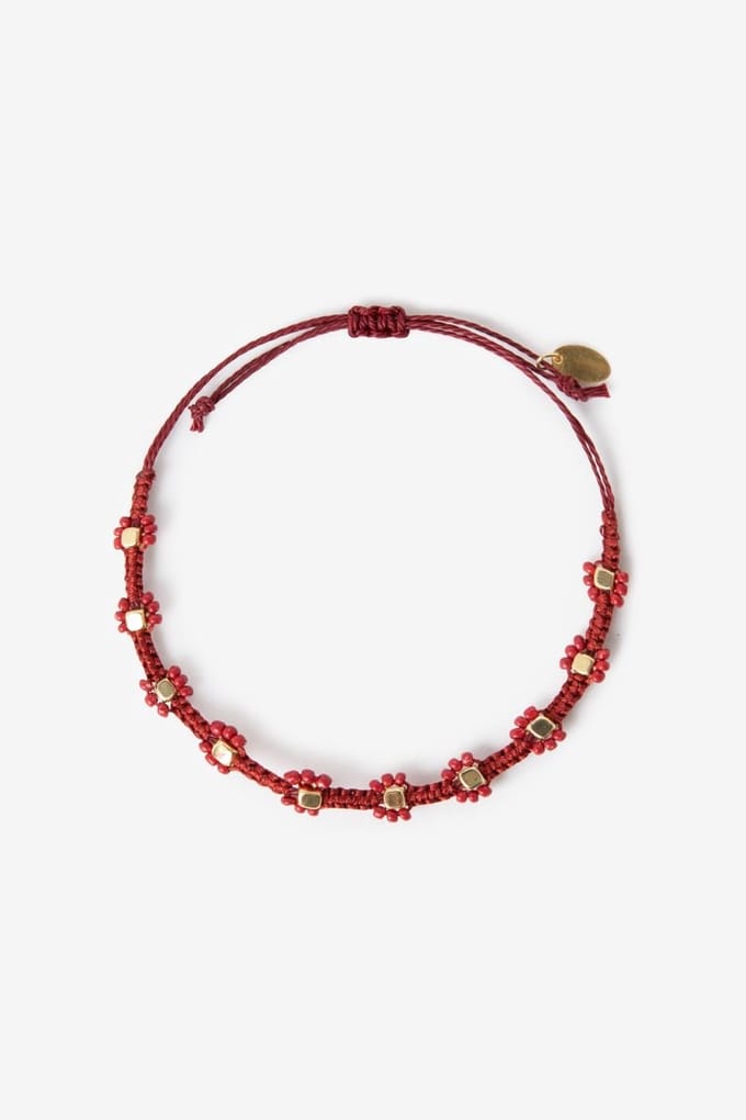 Sissy-Boy - Donkerrode bloemen armband met kralen