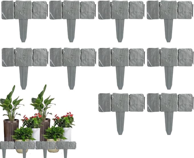 Tuinrandstenen - Kunststof borders - Tuin afscheiden - Graafvrij systeem - 10 stuks - Grijs