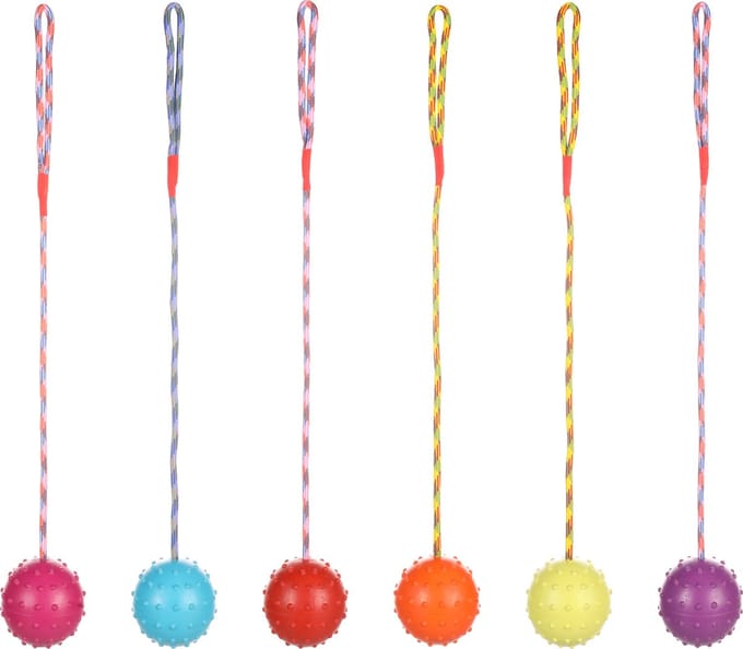Flamingo Hondenspeelgoed rubber bal met touw - Multi - 60 x 8 x 8 cm