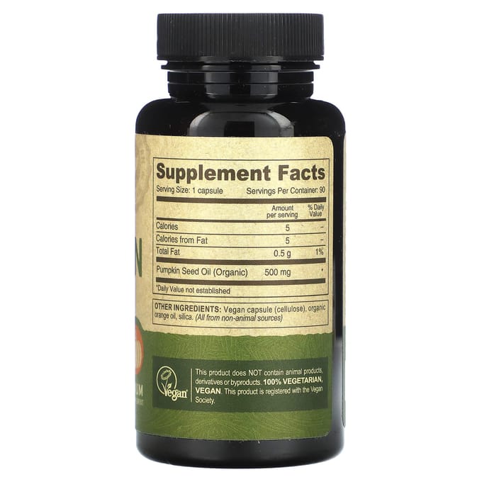 Vegan Pompoenpitolie, 500 mg, 90 vegetarische capsules