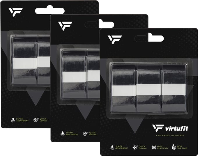 VirtuFit Pro Padel Overgrip - Zwart - Set van 9 - Vochtabsorberend PU-materiaal