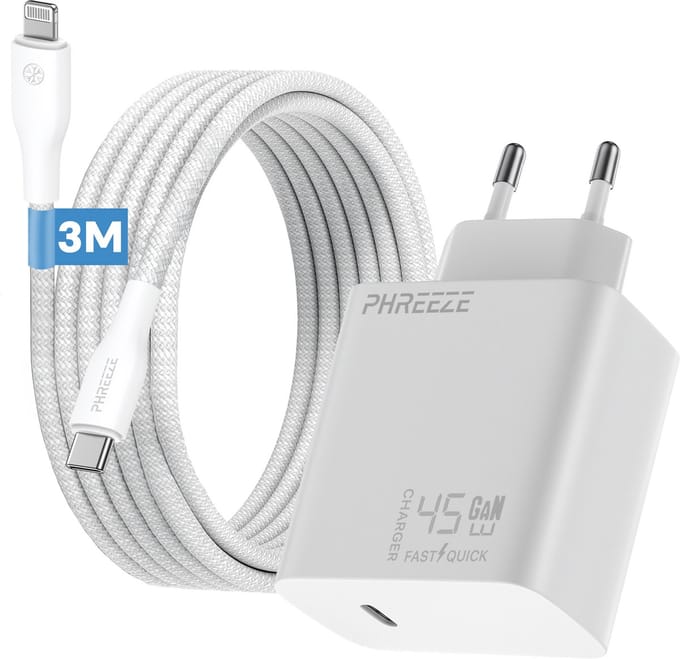 Phreeze usb C oplader met 3m kabel geschikt voor iPhone 14 13 12 11 en iPad - Power Delivery snellader