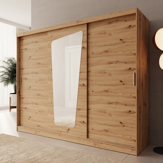 Meubella - Moyo - Kledingkast - 3 schuifdeuren - Eiken - 250x62x200 cm