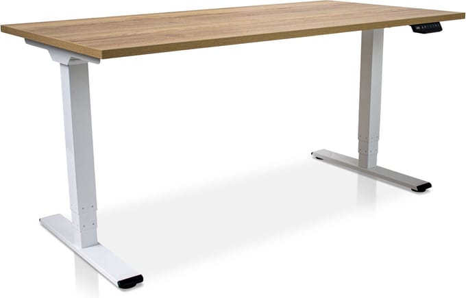 Zit-sta bureau elektrisch verstelbaar - MRC COMFORT NEN-EN 527 | 160 x 80 cm | frame wit - blad robuust eiken
