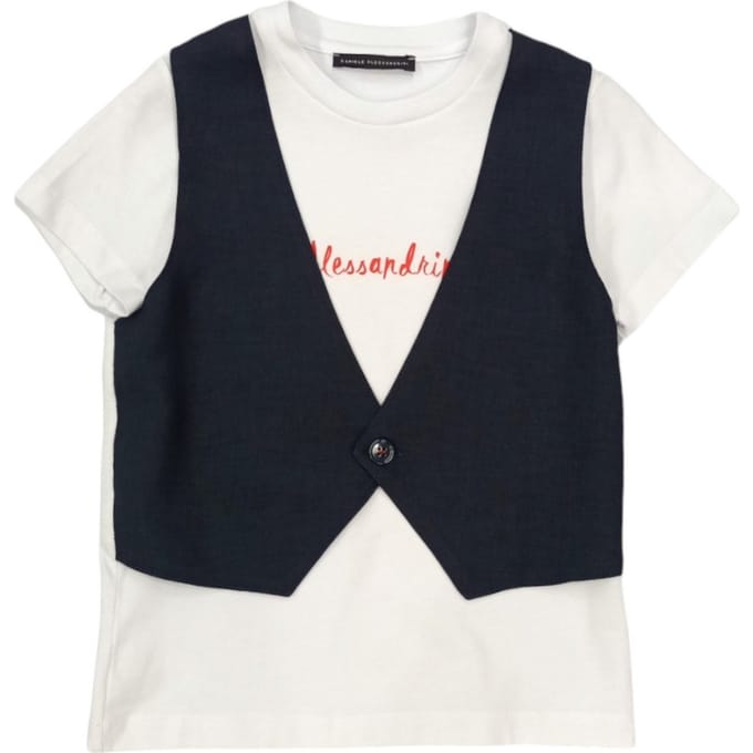 Daniele Alessandrini - Wit T-shirt met blauw vest 1296M00073