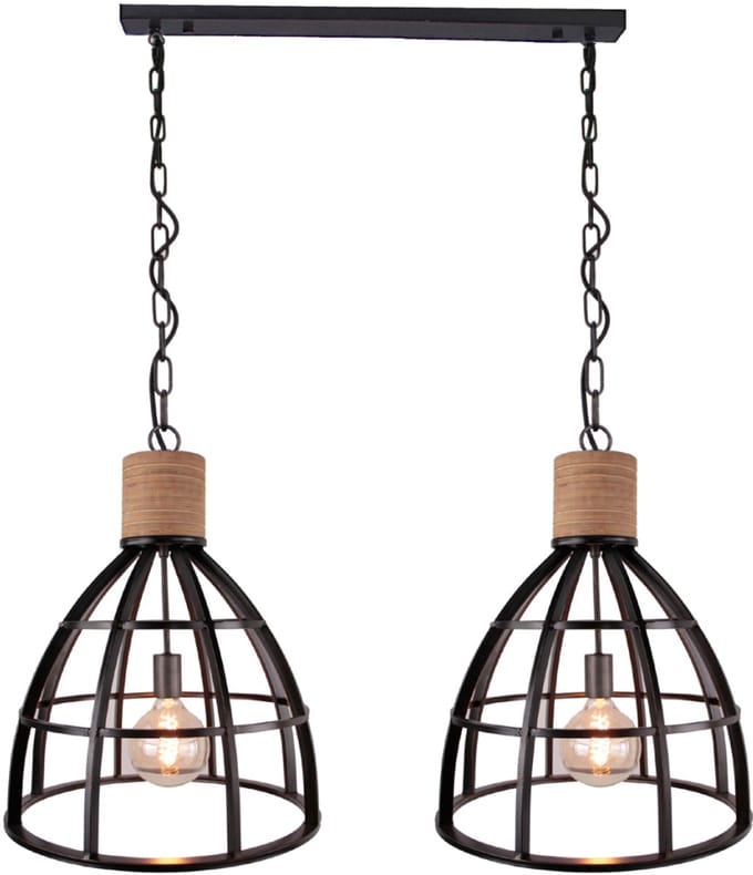 Chericoni Aperto Hanglamp - 2-lichts - Ø47,5 cm- Zwart/Hout
