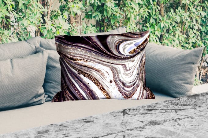 Buitenkussens - Marmerlook - Zwart - Goud - Wit - Glitter - Marmer - 60x40 cm - Weerbestendig