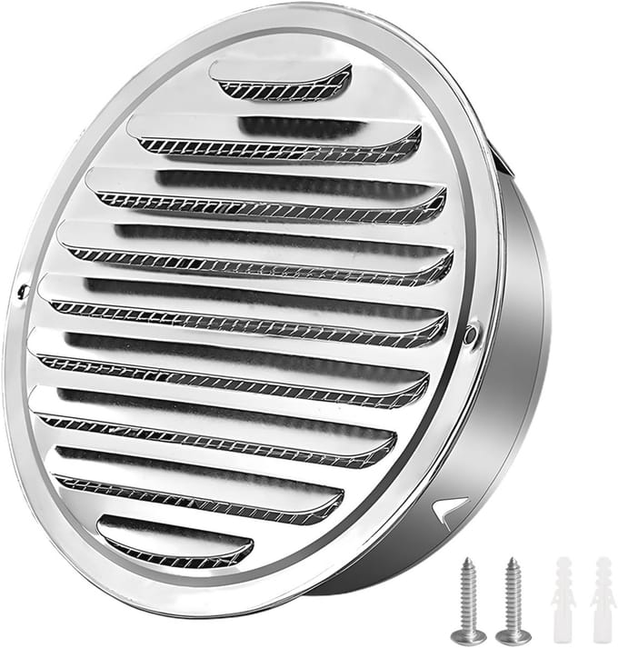 Ventilatierooster 100 mm Rvs Met Insectenbescherming Voor Garage, Keuken, Kast