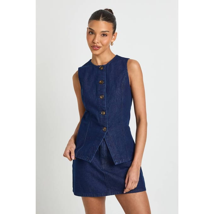 boohoo Dames Gilet Met Knoopsluiting | Indigo | Maat: 8