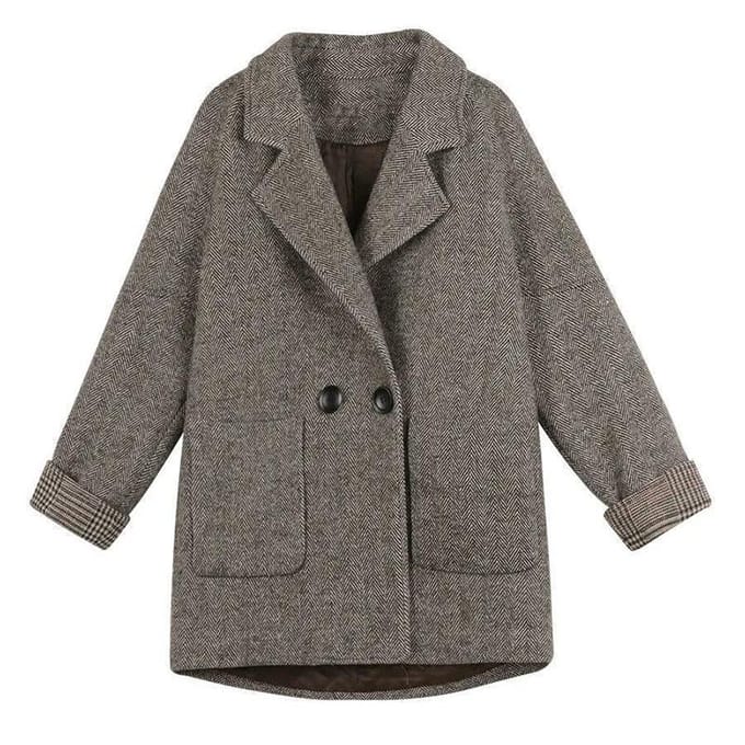 Manteau à carreaux pour femme, blazer en laine, automne-hiver, manteau pour femme, épais, moyen, long, petit manteau en laine XXL gray