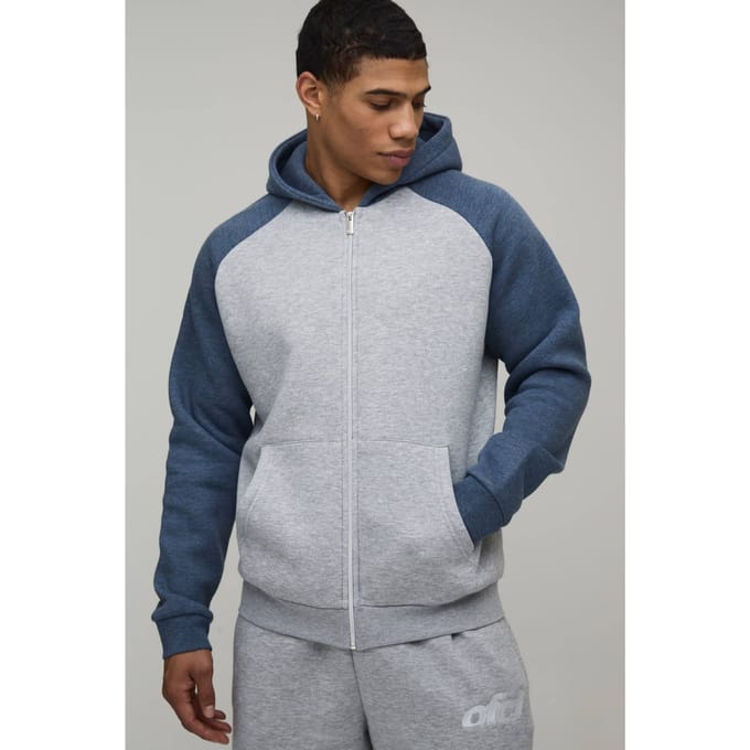 Regular Fit Raglan Sleeve Zip Through Hoodie | Grey Marl | Size Small