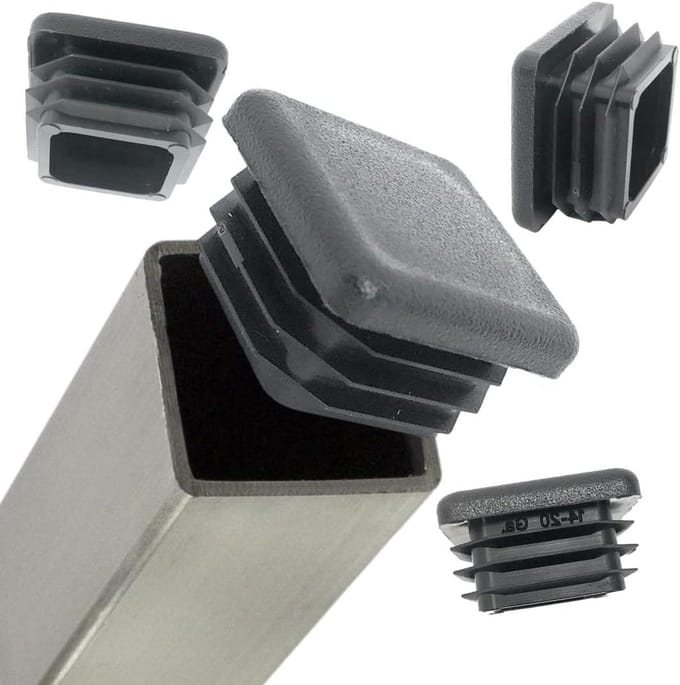 Vierkante Plastic Pluggen - Buisdoppen - Meubelbescherming - Flexibele Ribbels - 50 Stuks - Zwart