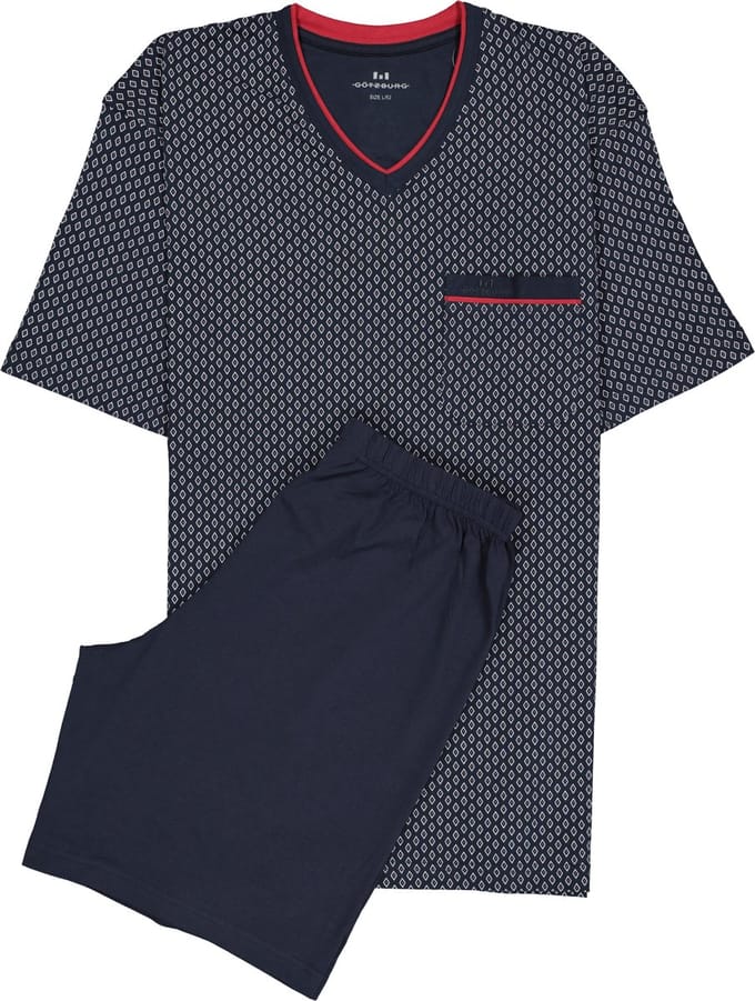 Gotzburg heren shortama - blauw met rood en wit dessin