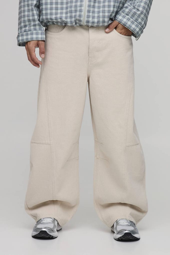 Gewassen Barrel Leg Jeans | Ecru | Size 36R
