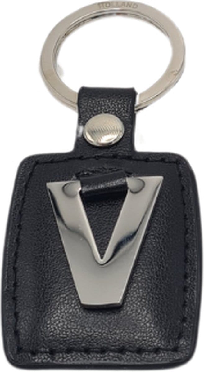 Deco4yourhome® - Sleutelhanger - Zilver/Zwart - Letter V - Kunstleer - Metaal