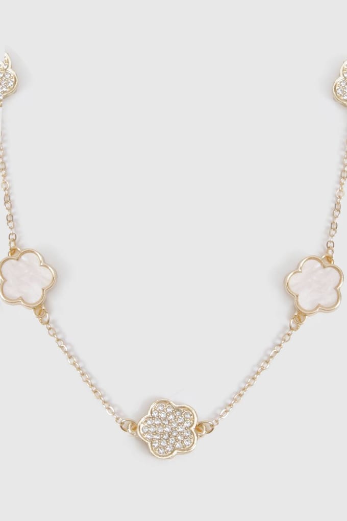 boohoo Dames Emaille Versierde Bloemdetail Ketting | Goud