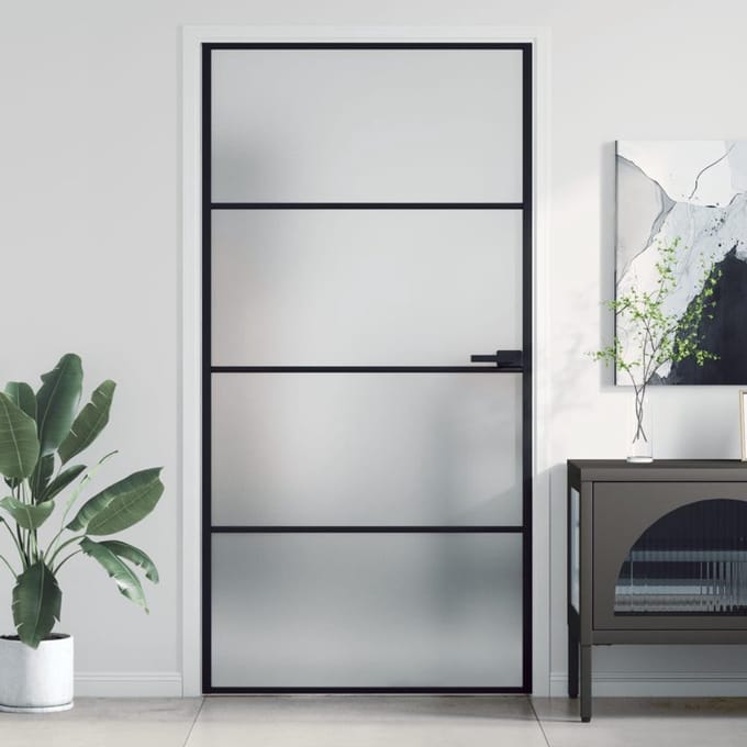 Binnendeur Glas - Paneeldeur Kamer - Ruimtes Scheiden - Veilig Matglas - 102x201 cm - Mat Zwart